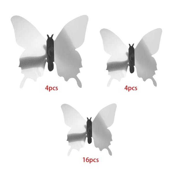Billuyoard 12/24 Uds pegatina de espejo para pared calcomanía mariposas 3D espejo pared arte fiesta boda hogar decoraciones mariposa nevera pared Decoración del hogar Plata 24 piezas Billuyoard HA001498-06