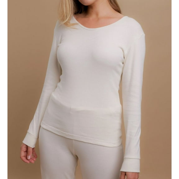 Women's Cottonique W12272 Latex Free Organic Cotton Long Sleeve Ribbed Tee (Natural S)