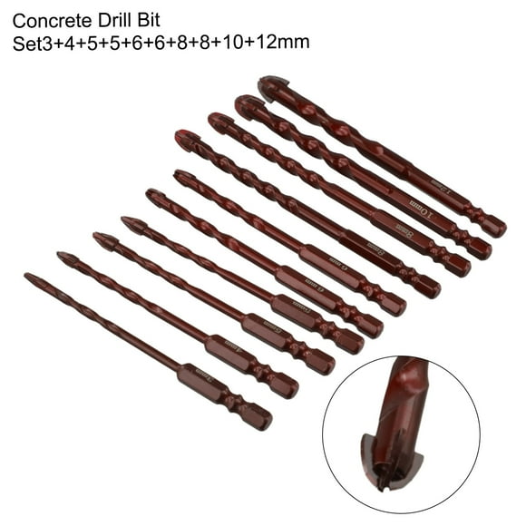 10PCS Masonry Drill Bits Set Alloy Drill Bits Drilling for Tile Glass Concrete