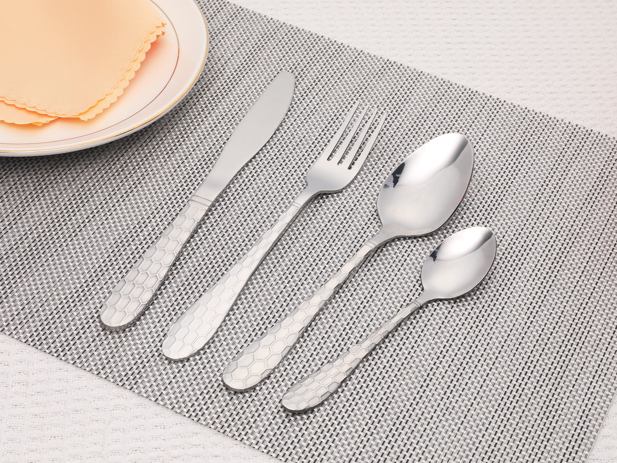 Unique Bargains 24 Pcs Stainless Steel Flatware Set Mirror Polished Cutlery Silver
