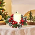 thumbnail image 7 of BinKFF Christmas Candle Rings Wreaths 8.6 Inch, Artificial Red Berries and Pine Needles Grass Small Christmas Pillars Candle Wreath for Xmas Rustic Wedding Party Table Centerpieces Decor, 7 of 7