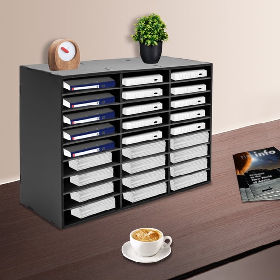 27 Slots File Sorter Cabinet, Open Design, Literature Mail Paper Storage Organizer Holder for Office Black