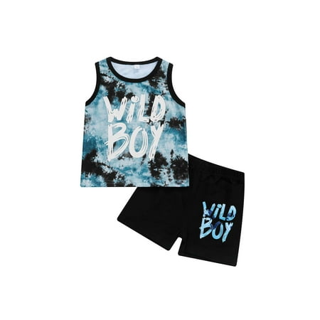 

Suanret 2PCS Toddlers Kids Boy Set Summer Letter Print Round Neck Sleeveless T-Shirt Short Pants Blue 2-3 Years
