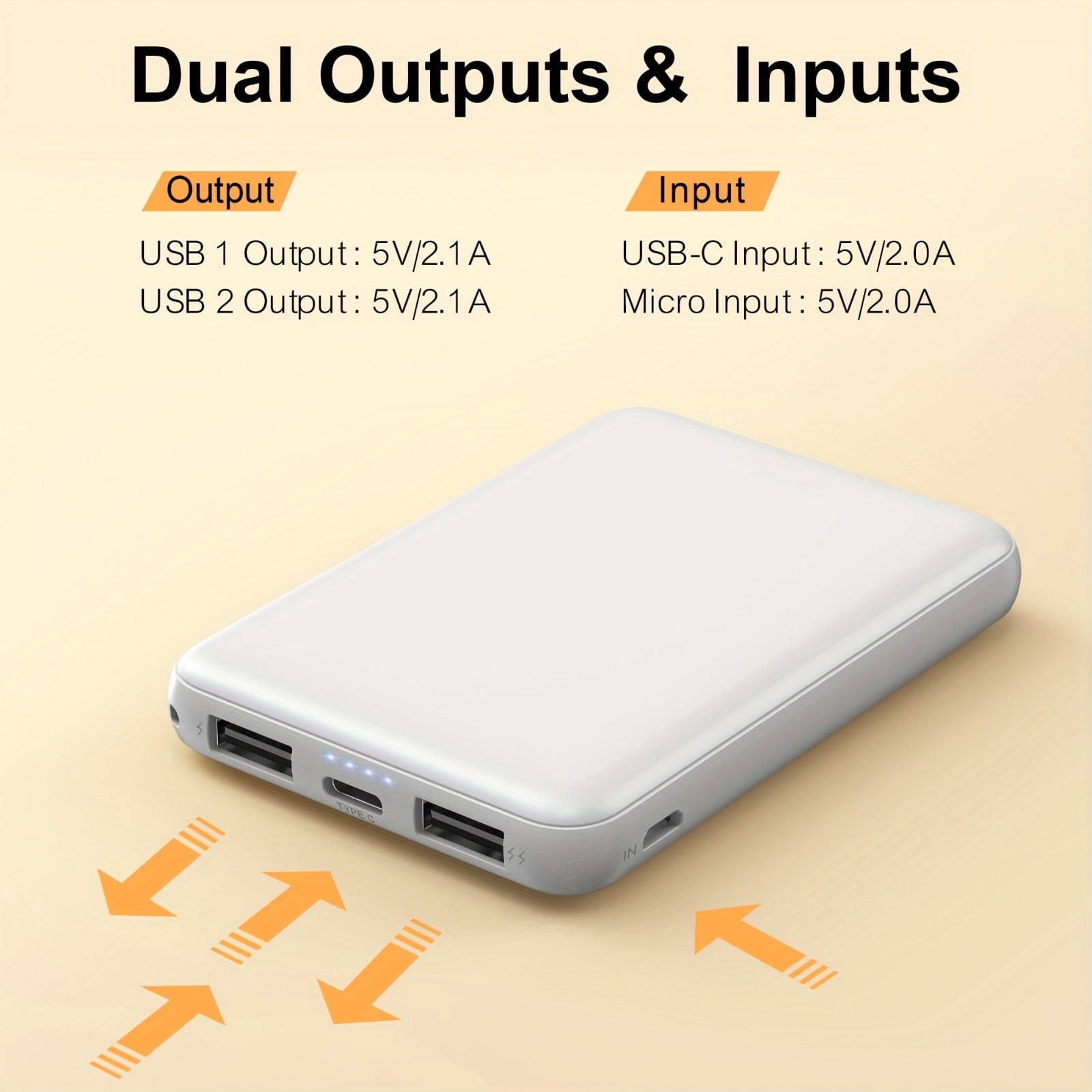 6000Mah Portable Power Bank, Ultra-Compact 5V 2A Battery Pack Featuring Dual Outputs, Ideal for Smartphones, Tablets, Smartwatches, Heated Garments, And Various USB Devices