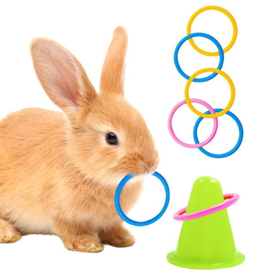 Rabbit Training Ring Toy, Rabbit Interactive Toy, Bunny Educational Toys with 5 Rings, Stacking Color Rings Random Color