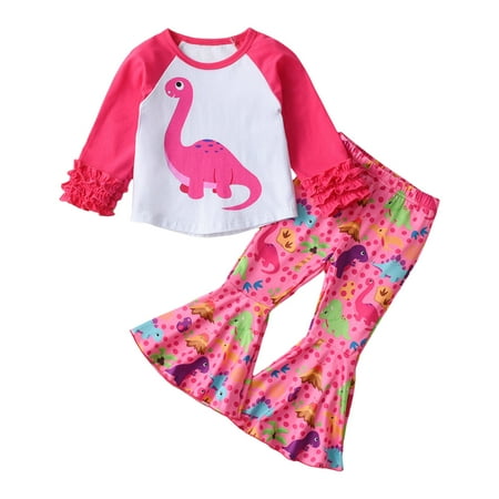 

QBGSAY Kids Outfits Sets Toddler Girls Long Sleeve Tops Cartoon Dinosaur Prints Bottoms Pants Cute Printing Sets For Kids