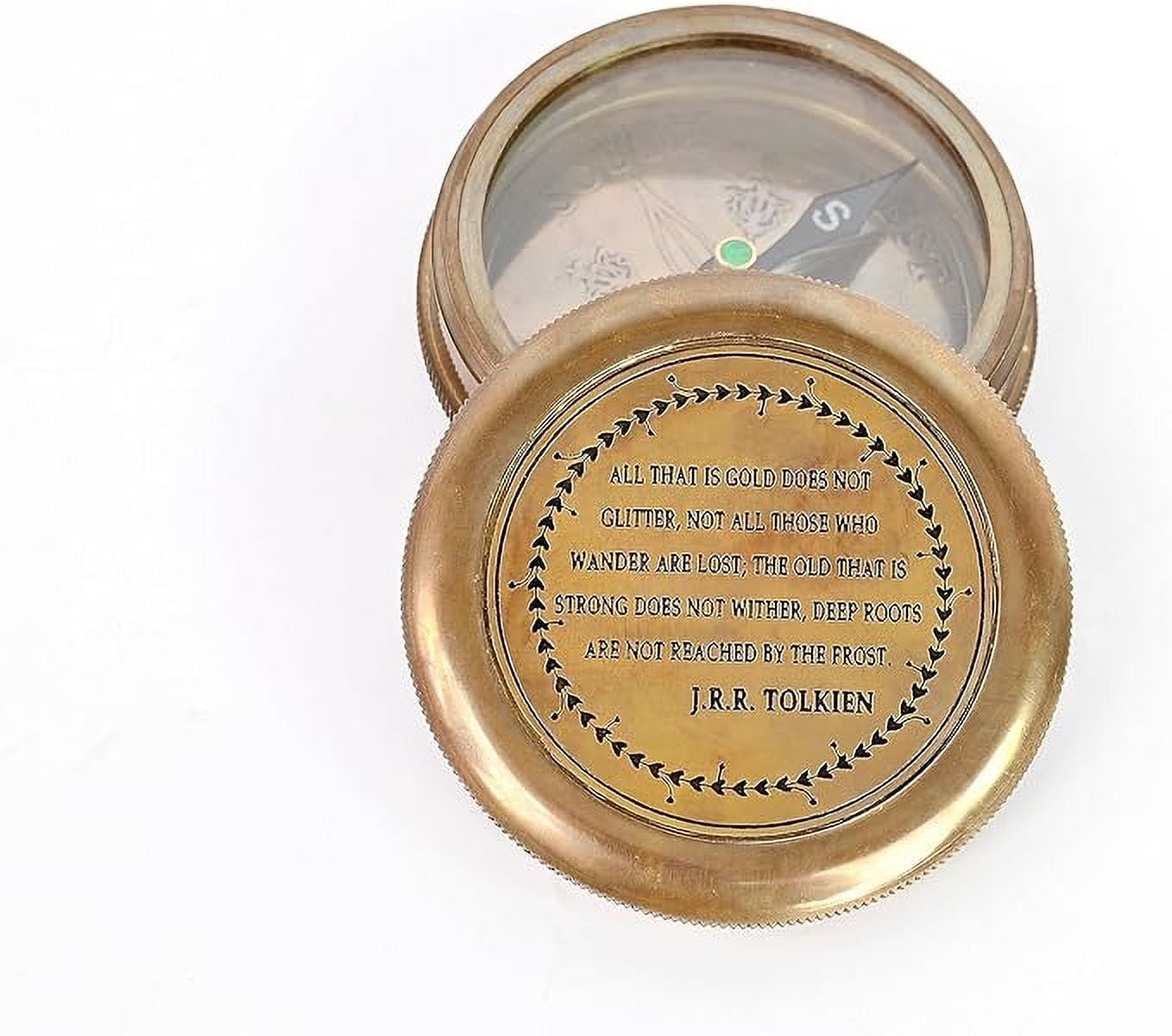 Indian Nautical Instruments Not All Those Who Wander are Lost Brass Gift Engraved Compass with Leather case, Graduation Day Baptism Communion Confirmation Day Motivational LOTR J.R.R. Tolkien