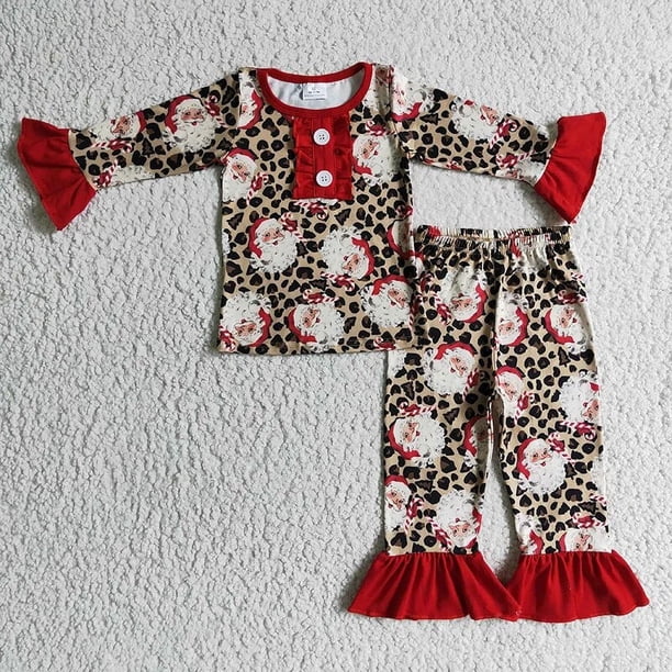 Venta al por mayor de pijamas de luces navideñas de Papá Noel para niños, conjunto de manga larga para niñas, pantalones para niños, ropa de dormir, ropa de dormir para niños pequeños