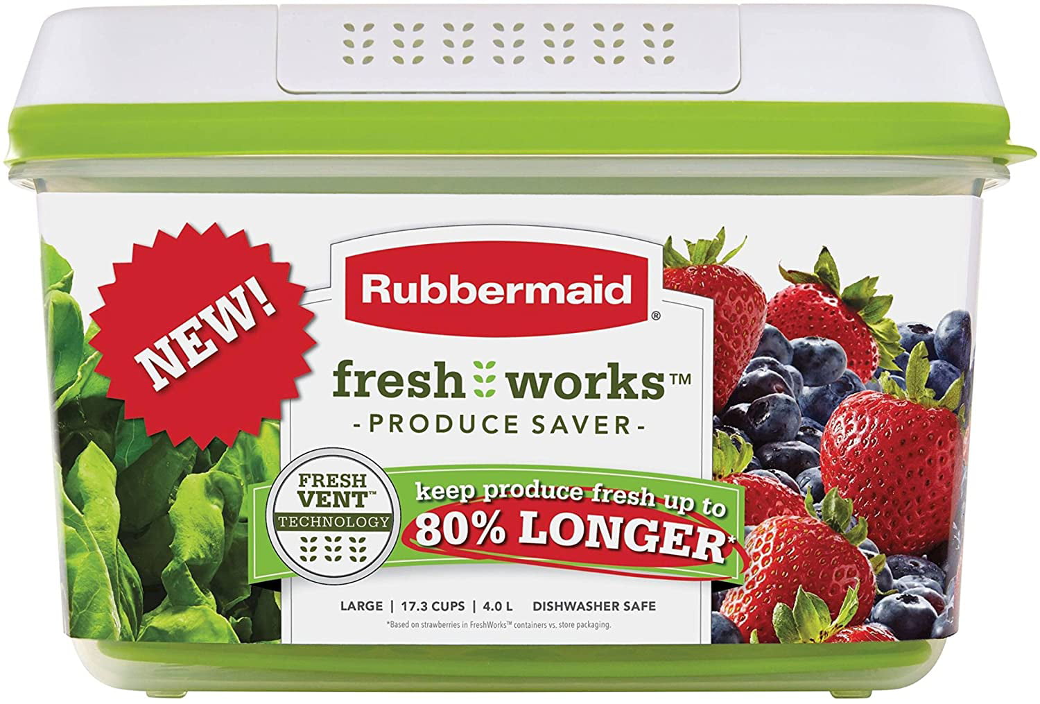 Rubbermaid 17.3 Cup Freshworks Produce Saver Food Storage Container Large Dishwa