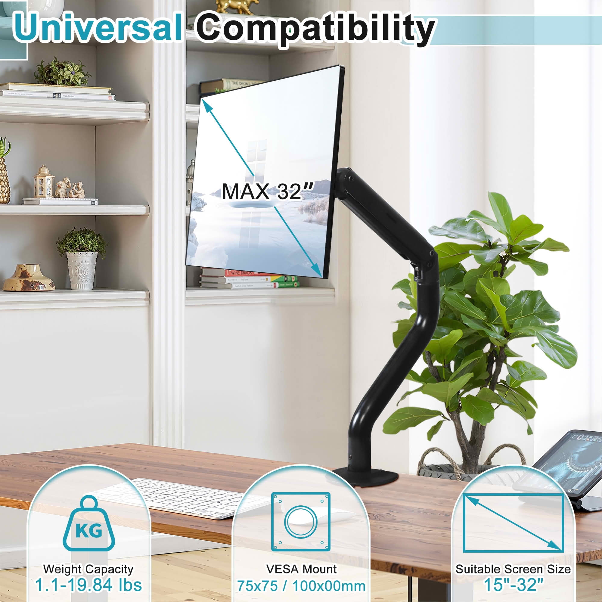 MAYEERTY Single Monitor Desk Mount for 15-32" Screens, Swivel & Height Adjustable Computer Monitor Stand