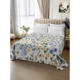 thumbnail image 2 of Elegant Blue Yellow Spring Floral King Size Flat Sheet, Wrinkleproof & Fadeproof Cooling Flat Bed Sheet Only, Summer Botanical Green Breathable Soft Bedding Top Sheets 105 x 98 Inches, 2 of 8