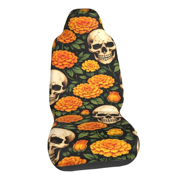 Gothic Skull Floral Car Seat Covers Stretch Car Seat Protectors Universal Fit