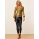 thumbnail image 4 of Camiseta de fiesta con cuello redondo y manga de obispo Allegra K Dorado L, 4 of 6