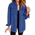 thumbnail image 2 of Womens Tops Washed Denim Shirt Jacket Polyester And Cotton Shirt Collar Chest Pockets Long Sleeves Regular Fit Casual Daily Outfits S Sweaters For Women, 2 of 6