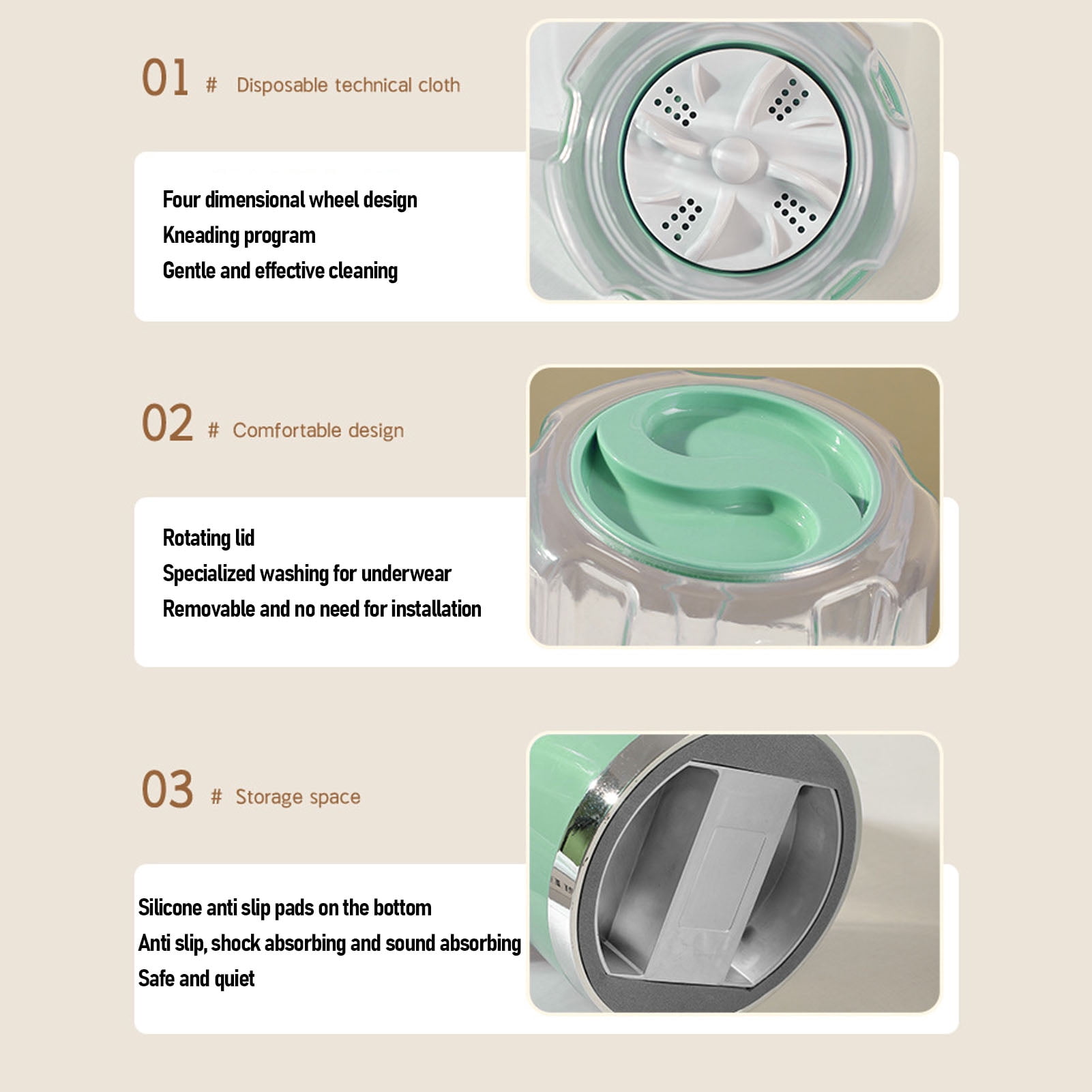 BIMZUC Portable Underwear Washing Machine Cordless Rechargeable Automatic Mini Washer for Socks and Towels Green 8.27x5.51x5.12 inches / 21.0x14.0x13.0 cm