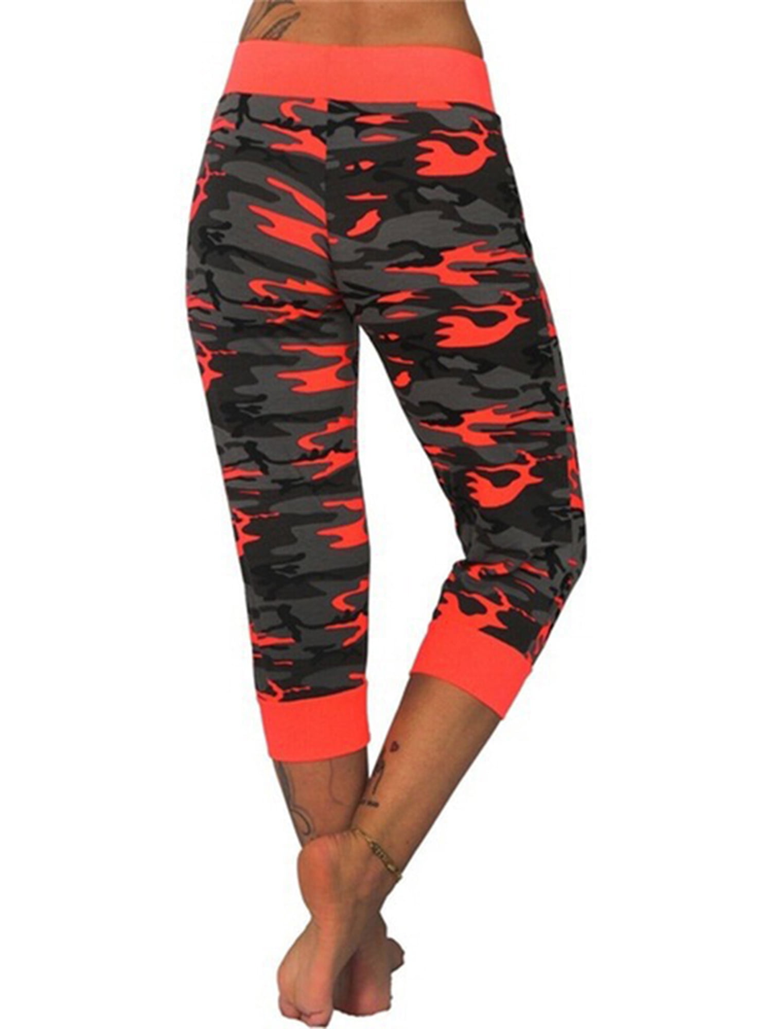 CenturyX Women's High Waist Camouflage Capri Leggings Elastic Stretch  Drawstring Fitness Slim Yoga Sports Cropped Pants Red XXXL - Walmart.com