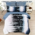 thumbnail image 3 of Ombre Blue Comforter Set Full Size Gradient Navy Blue Black Boho Bedding Set for Teen Men Women 7 Pieces Bed in A Bag Bohemian Bed Set with Comforter, Sheets, Pillowcases & Shams, 3 of 7