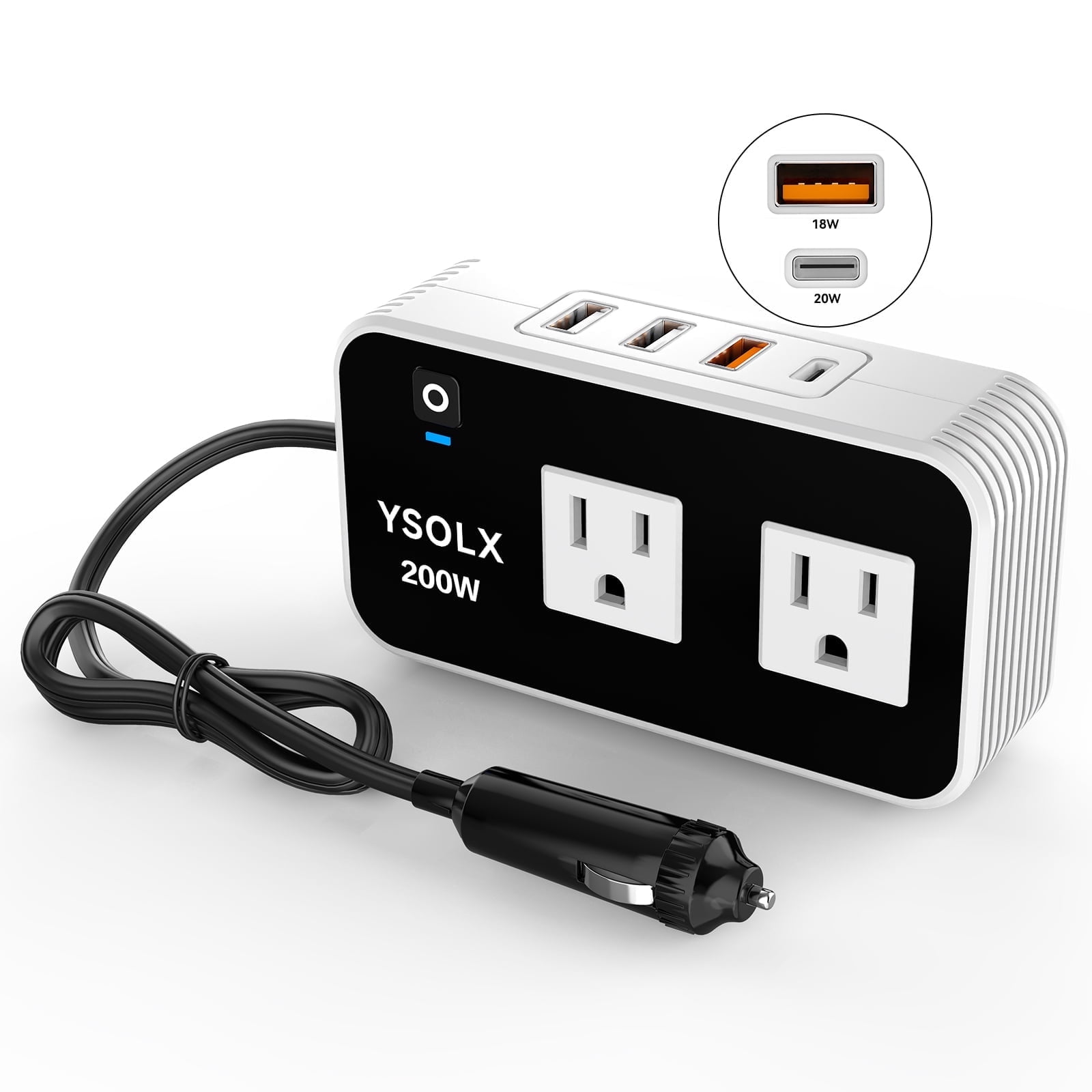 YSOLX 200W Car Power Inverter for Vehicles Charger Adapter Outlets DC 12V to 110V AC for Road Strip