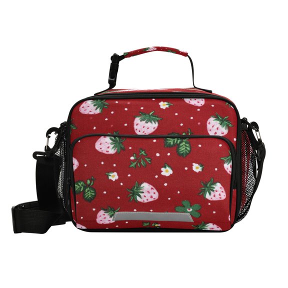 Insulated Lunch Bag 6L Leak-Proof Lunch Box with Shoulder Strap Multiple Pockets Lunch Tote Cute Pink Strawberry Pattern