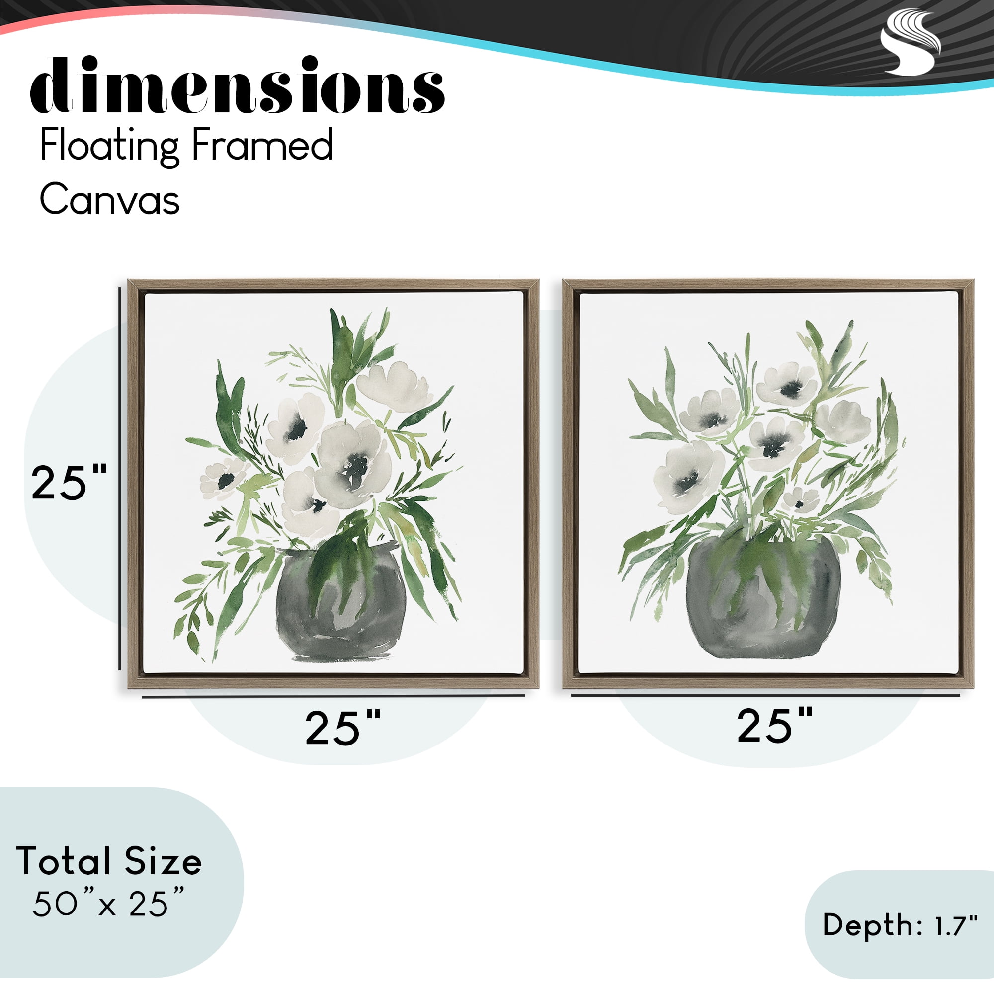 Stupell Industries White Anemone Vases 2 Piece Brown Framed Floater Canvas Set, design by Lucille Price