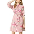 thumbnail image 1 of Allegra K Robe-Chemise à Fleurs pour Femme à Revers, Boutonnée, Ceinturée, m Rose, 1 of 8