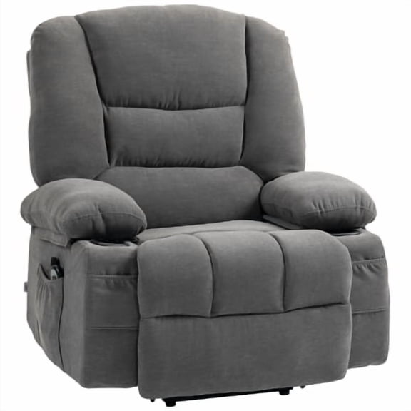 Recliner Chair with Heat Therapy and Massage Function, Lazy Boy Recliner Chair with Cup Holders & Storage Pockets, Breathable Comfortable Lounger for Living Room, Charcoal Gray