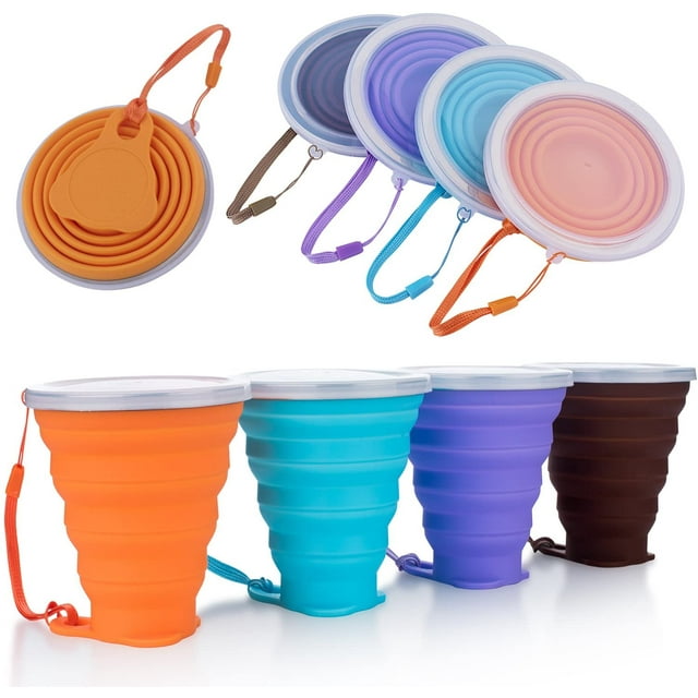 Taza de viaje plegable - Taza plegable de silicona para acampar con tapas - Juego de tazas para beber expandible - Portátil Namotu WMPH-1265