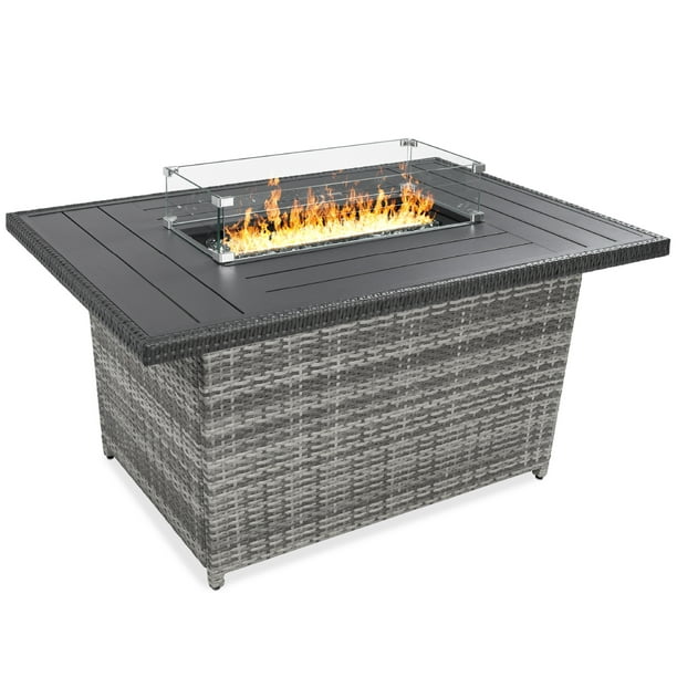 Btu W Glass Wind Guard Tank Holder, Outdoor Gas Fire Pit Table And Chairs