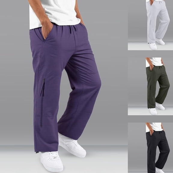 Kcolen Casual Pants for Men Big And Tall Casual Style Solid Color Ice Silk Men's Casual Loose Fit Sport Work Pants with Ankle