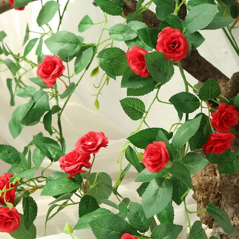 Artificial Plants & Flowers,69 Heads Artificial Rose Vine Hanging silk roll  Flowers for Wall Decor Rattan 