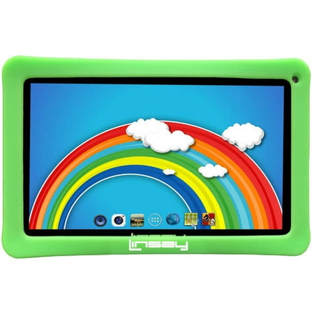 LINSAY Kids Funny Tab 10.1" Touchscreen Quad Core Featuring Android 4.4 (KitKat) Operating System Bundle with Green Kids Defender Case