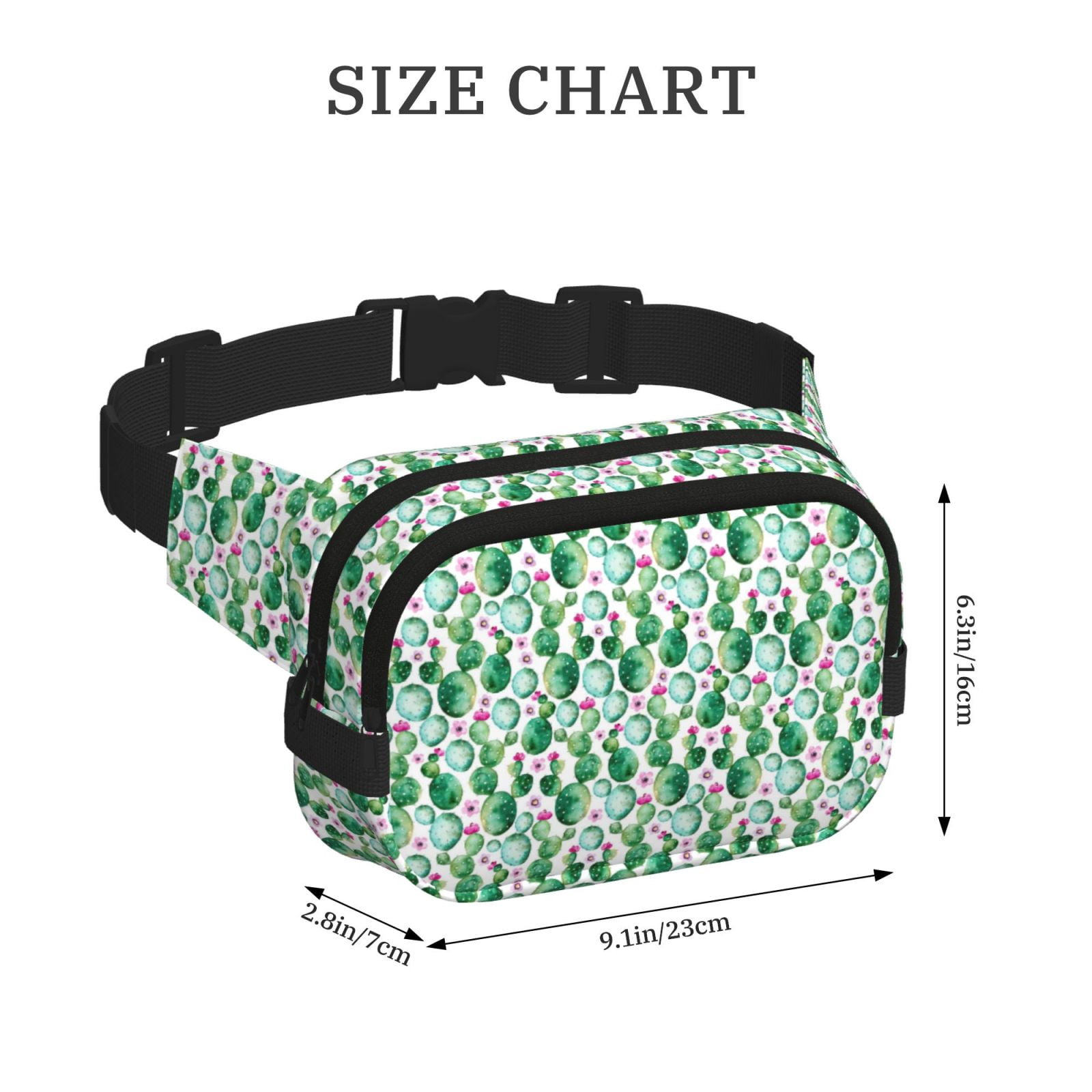 Picia Cactus Plants Print Square Double-Layer Waist Bag Mini Adjustable Waist Belt Bag Exercise Running Travel Hiking