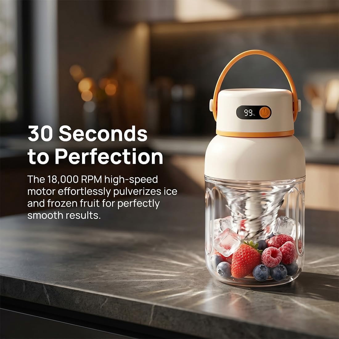 Portable Electric Juicer Cup with Zero Cord Hassle, Digital Display Portable Juicer Blender with 36 Stainless Steel Blades, USB-C Rechargeable Fruit Blender Cup for Travel, Gym, Office(1000ML)
