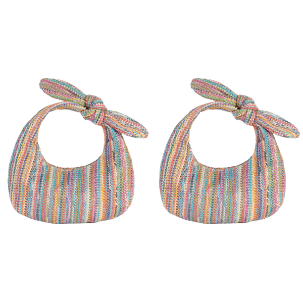 Bolso Mano Paja Anudada para Mujer Con Lazo Tejido Diario (multicolor)