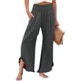thumbnail image 4 of Gkeoshab Womens Sweatpants 2026 High Waist Solid Color Asymmetric Flared Hem Pants Loose Fit Cotton Linen Casual Trousers with Pockets Dark Gray, 4 of 7