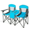 thumbnail image 6 of Gymax Folding 2-person Camping Chairs Double Sunshade Chairs w/ Canopy Blue, 6 of 10