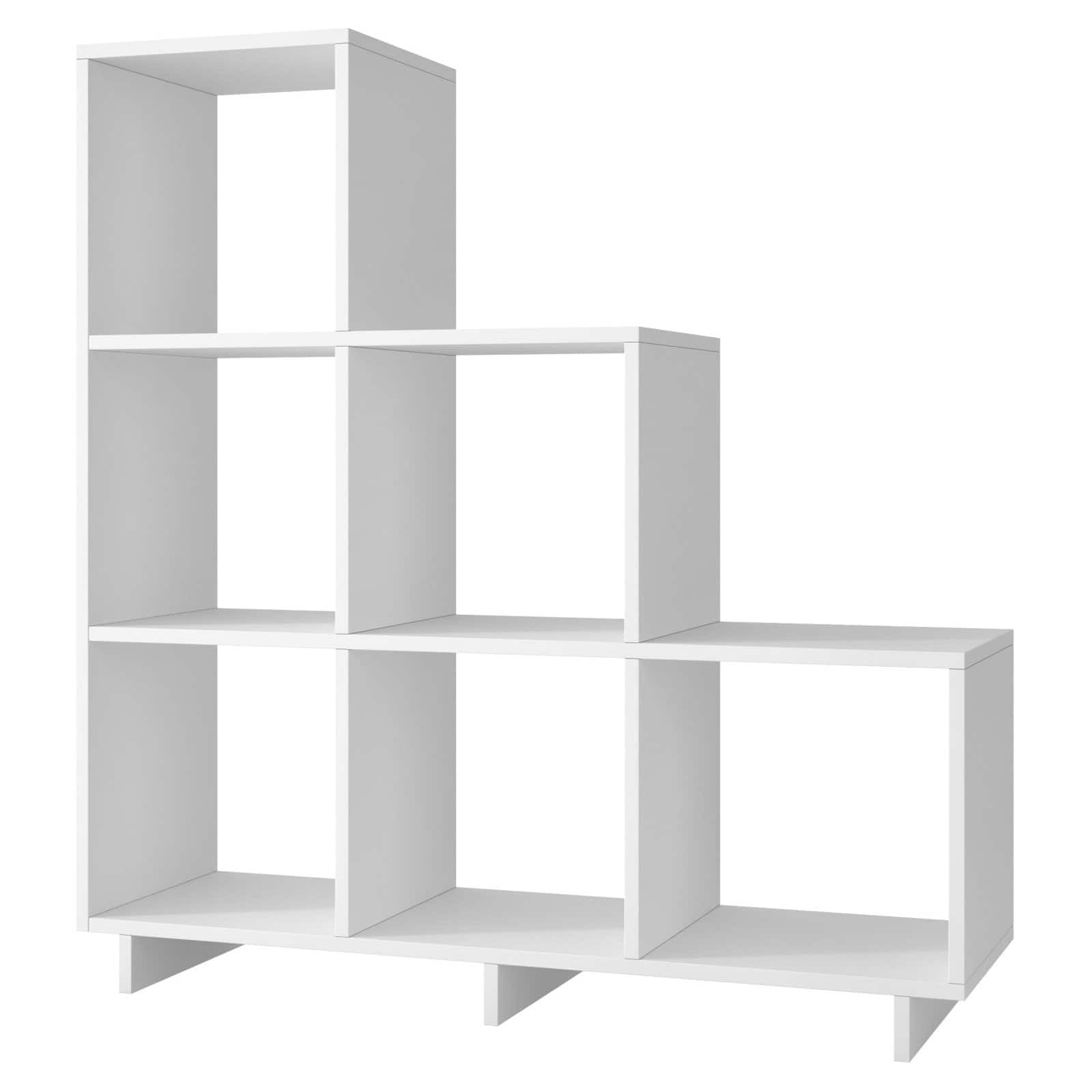 6 Cube Step Storage Bookshelf Unit Matt White