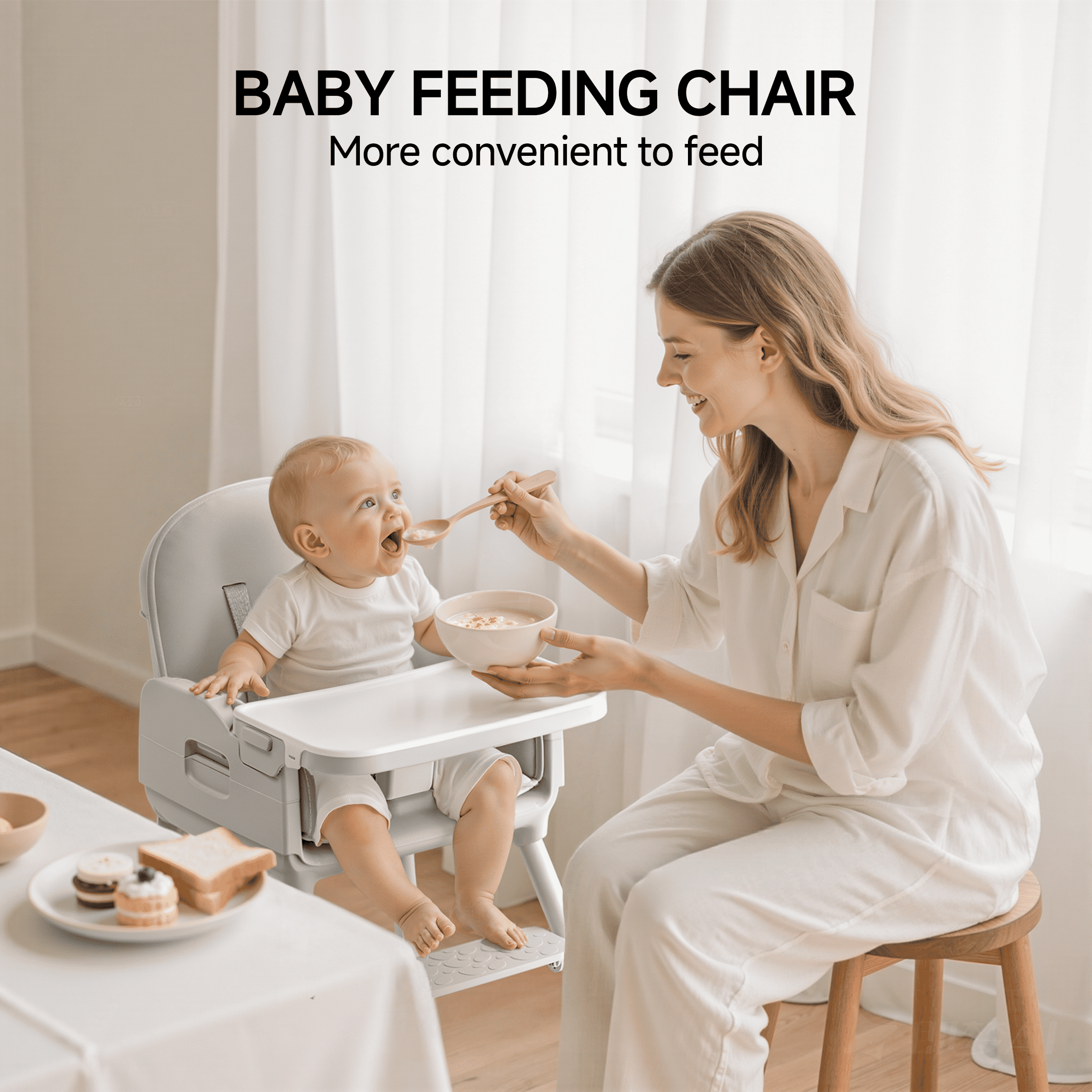 Babyomi 3-in-1 foldable Baby high chair, convertible highchairs for babies and toddlers with Adjustable Legs & Dishwasher Safe Tray, for6 months to 5 years old，Grey