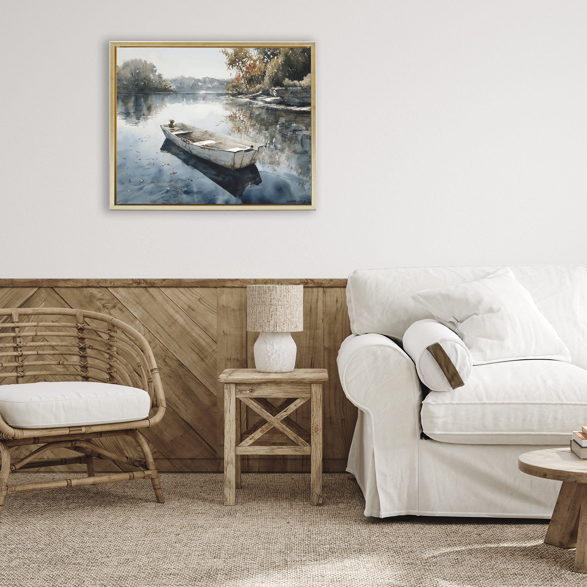 Stupell Industries Boat Ride Through Autumn Reflections Gold Framed Floater Canvas Wall Art, design by Franklyn Gregory