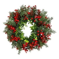 Artificial Christmas Wreath with Red Berries - 15.7 Inch Holiday Pine Garland with Holly Berries for Front Door, Wall, and Outdoor Xmas Decorations