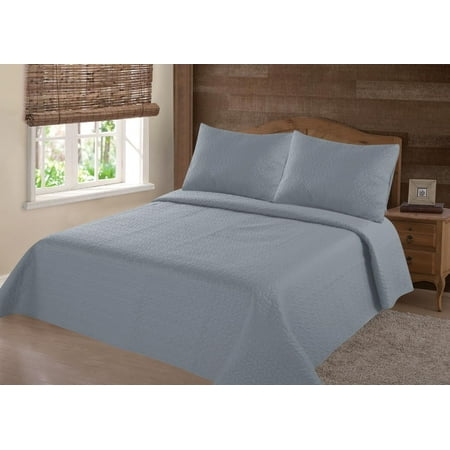 MODREN COLLECTION 1900 COUNT FULL NENA SLATE BLUE SOLID CLOSOUT QUILT BEDDING BEDSPREAD COVERLET PILLOW CASES SET