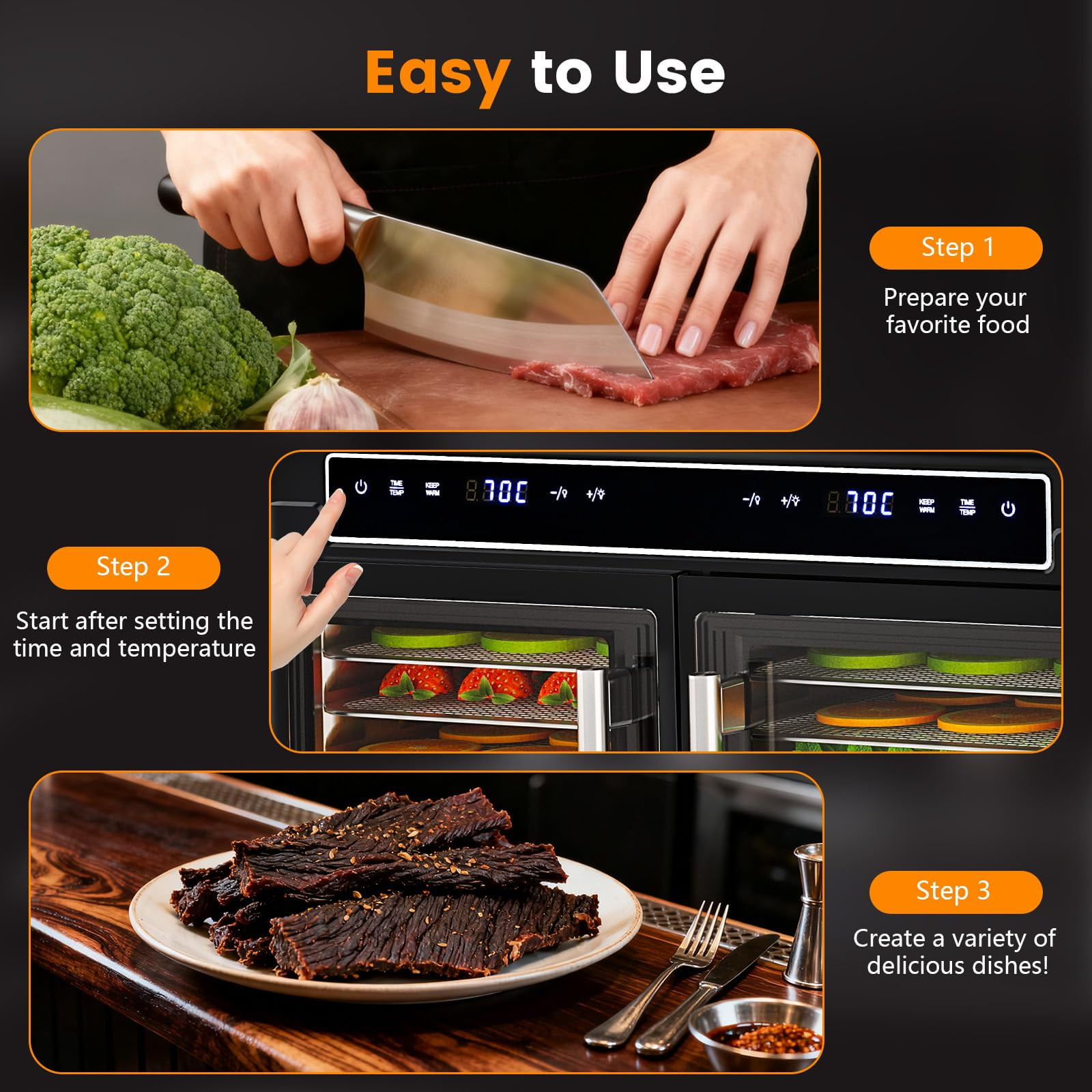 Auseo 1200W Food Dehydrator, Dehydrator Machine with Digital Pannel, Adjustable Temperature & 72H Timer, 2 Zone, 16 Trays for Fruits, Vegetables and Meat