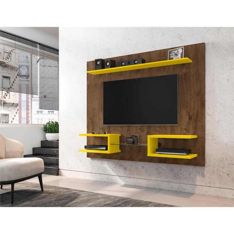 Manhattan Comfort Plaza 64" Wood Floating Entertainment Center in Brown/Yellow