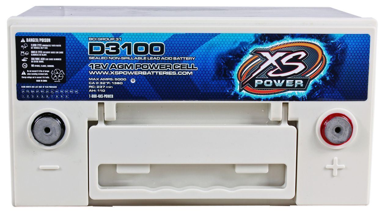 XS Power D3100 5000 Amp Power Cell Car Battery + Hardware + Power/Ground Wires