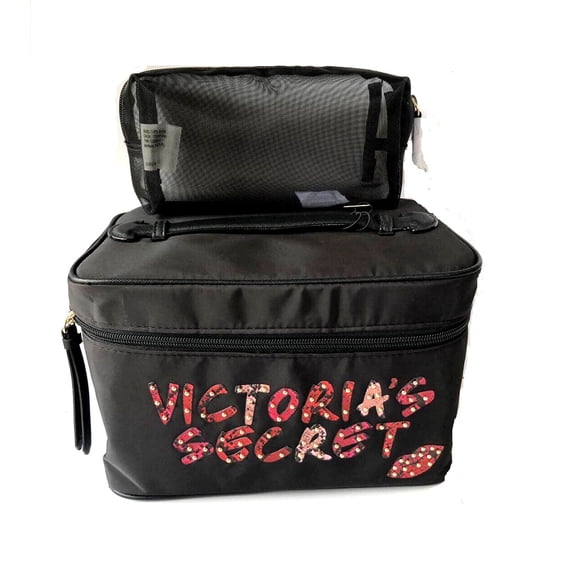 Victoria's Secret Train Makeup Cosmetic Duo Case for Women Black Studs Logo New