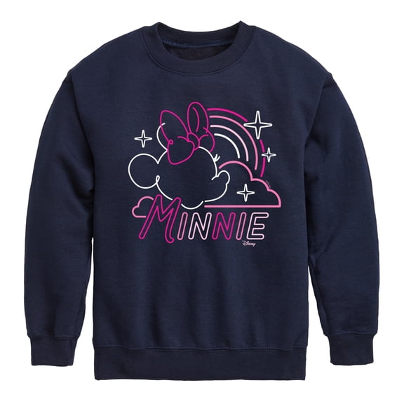 Disney - Minnie Mouse - Neon Rainbow & Clouds - Youth Crewneck Fleece Sweatshirt