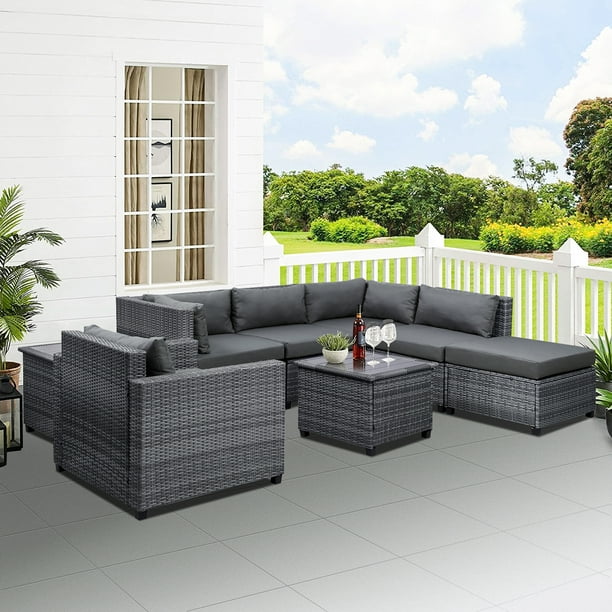 8 Piece Patio Conversation Sets 2021 Upgrade All Weather Wicker Furniture Set W Seat Cushions 2 Glass Coffee Table Outdoor For Porch Poolside Backyard Garden 330lbs S8938 Com Wicker Patio Furniture Set, Best Patio Conversation Sets 2021
