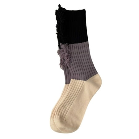 

YUUZONE Women Personality Harajuku Ripped Tassel Colorblock Cotton Crew Socks Streetwear