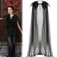 thumbnail image 6 of Jiibva Women Halloween Evil Queen Feather Collar Tulle Cloak Vampire Cape Black 150cm, 6 of 7