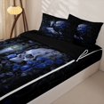 thumbnail image 3 of Homewish Goth Skull Skeleton Zipper Queen Comforter Set with Fitted Sheet and 2 Pillowcases,Halloween Zipper Bedding Set,Romantic Navy Floral Bed Set,Black Reversible,4pcs, 3 of 8